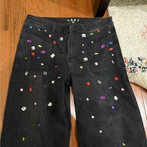 Women’s Alora Eden / VBRT bejeweled wide leg black jeans, size 9